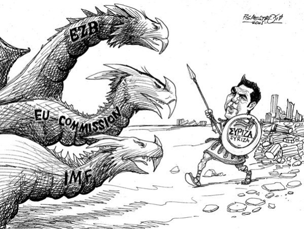 karikatur für tribüne- Tsipras-griechisches held